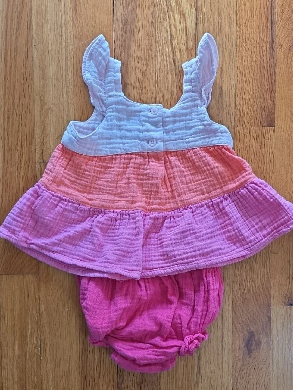 GAP Muslin Tier Set Ruffle Straps Bloomers Cotton Pinks & Coral Size 18-24